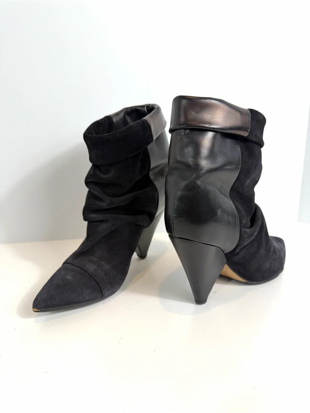 Isabel Marant Black Suede Leather Cone Heel Slouch Ankle Boots EU 36 / US 6